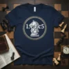 Navy t-shirt with white text "1.e4 c5" and a chess knight graphic, representing a chess opening move
