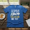 Funny anniversary t-shirt with the quote "10 Years In And She Hasn't Killed Me Killed Me Me Yet" in white