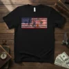 Black t-shirt featuring the 100 The United States Of America 100 design, merging the American flag with a 100 dollar
