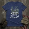 Navy t-shirt with "16:20 FOR THE Veterans" text, eagle graphic, American flag, and military vehicles