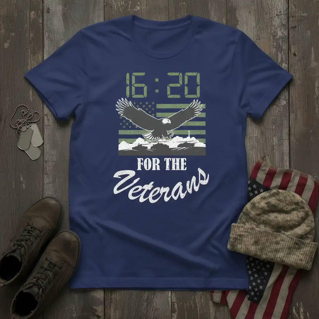 16:20 FOR THE Veterans patriotic t-shirt design with eagle and military vehicles