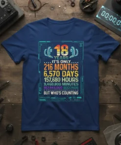 18 YEARS IT'S ONLY text design featuring detailed typography on quality t-shirt
