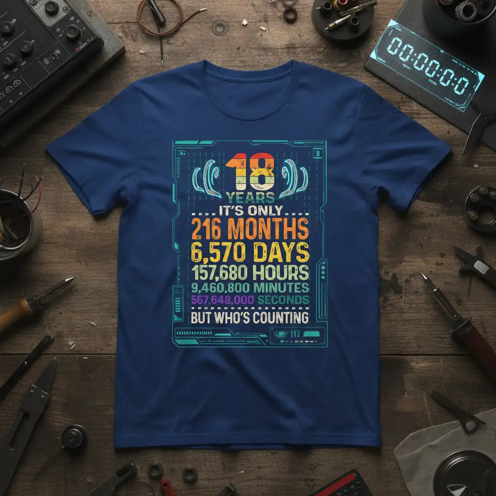 18 YEARS IT'S ONLY quote printed with detailed print on breathable fabric t-shirt design