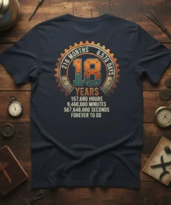 18 YEARS 216 MONTHS text design featuring unique typography on quality t-shirt
