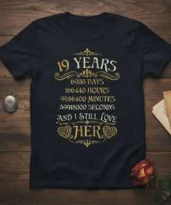 19 YEARS 6935 DAYS text design featuring creative typography on quality t-shirt