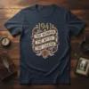 1941 The Woman The Myth The Legend quote on a navy blue t-shirt, vintage design with ornate details