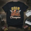 2018 Fantasy Football Champion text design with football helmet and wings graphic, vintage distressed style