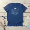 2023 Girls Trip Florida text with palm trees and waves graphic on a blue t-shirt