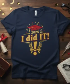 2025 I did IT! graduation t-shirt with red graduation cap and gold glitter design