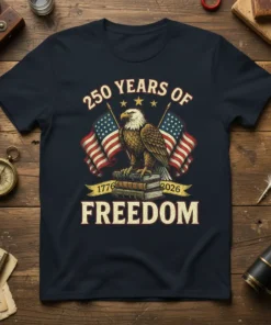250 Years of Freedom 1776 2026 bold graphic design printed on comfortable cotton t-shirt