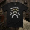 Black t-shirt featuring white text "2ND AMEDMENT U.S.A EST. 1791" with crossed antique firearms graphic