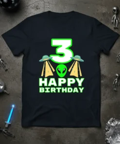 3 Happy Birthday Alien T-Shirt bold graphic design printed on comfortable cotton t-shirt