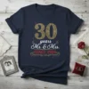 Navy blue t-shirt featuring "30 years Mr. & Mrs. SINCE 1989" in elegant gold and red lettering, celebrating a 30th