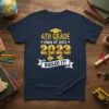 4th Grade Class of 2023 Nailed It! graduation t-shirt design with gold stars and graduation cap graphic