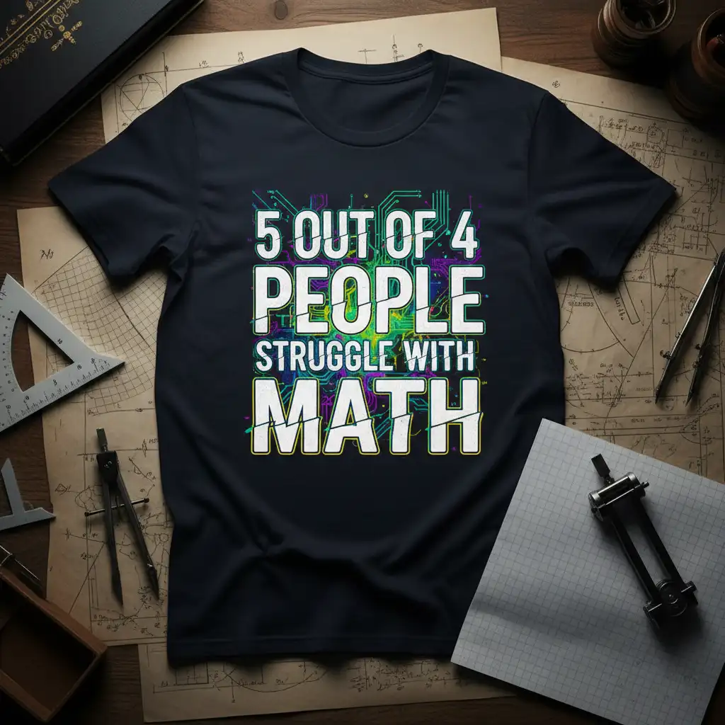 5 Out of 4 People Struggle With Math humorous quote design with circuit board graphic
