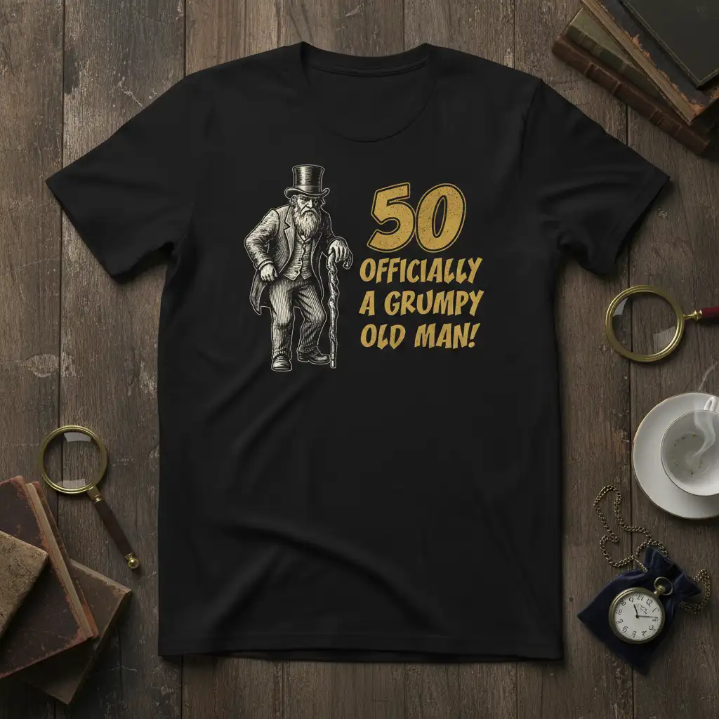 50 Officially A Grumpy Old Man! creative illustration printed on durable material creating a standout t-shirt