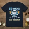 50 Years Ago I Was The Fastest birthday t-shirt featuring a cartoon sperm character holding beer mugs