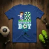 6 Birthday Boy soccer T-Shirt with a cartoon boy, the number 6 made of soccer balls, and the words BIRTHDAY
