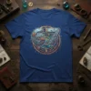 Blue t-shirt with a large "67" design in a steampunk style, featuring intricate gears and mechanical details