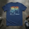 '69 Chevrolet V8 American Made T-Shirt featuring a vintage car graphic and retro stripes
