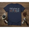 70% of me is CO F Fe Caffeine science periodic table design on a navy blue t-shirt