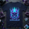 Neon 8K Crystal Skull Art T-Shirt design with geometric crystal skull and glowing blue and pink accents