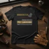 Black t-shirt with "9mm bullet blows the lung out of the body" text, featuring Winchester branding and personal protection graphics