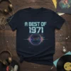 A Best of 1971 retro t-shirt design with a vintage cassette tape graphic and sound wave elements