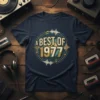 A Best Of 1977 vintage music t-shirt with retro circular design and sound waves