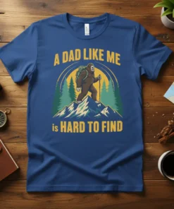A Dad Like Me Is Hard to Find Bigfoot hiking on a mountain graphic tee design