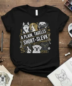 A Plain, Tagales Short-Slevk T-Shirt with a graphic featuring multiple dog breeds in a line