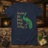 A Wee Bit Irish Irish Today text with a green peacock wearing a shamrock hat on a navy t-shirt