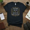 Dark t-shirt with "A Wise Woman Once Said 'Fuck This Shit' And She Lived Happily Ever After" in decorative gold
