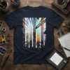 Abstract graphic t-shirt with a shattered glass effect and the word ABSTRACT in white text