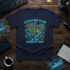 Accounting Major By Day Gamer By Night t-shirt design with neon-style graphics of calculator, coins, and game controller