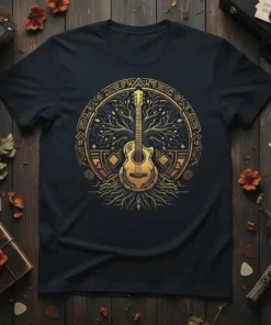 Acoustic Guitar Tree Life bold graphic design printed on comfortable cotton t-shirt