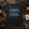 Navy t-shirt with "ACTUARY noun. [ak-choo-er-ee] Someone who gets excited about things others don't care about." quote and circuit board