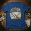 Addicted to Scratch-Offs t-shirt design featuring lottery tickets, coins, and a scratcher tool