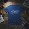 ADHD ADHD AWARENESS neon sign t-shirt design with a lightning bolt graphic and text in blue and orange