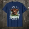 Highland cow t-shirt with text "admit it... life would be BORING without me!" in a funny, expressive design