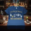Adult Daycare Director A.K.A. THE BARTENDER text with cocktail graphics on a blue t-shirt