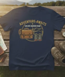 ADVENTURE-AWAITS EXPLORE DISCOVER ROAM stylish graphic design printed on comfortable cotton t-shirt