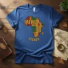 Africa Legacy map t-shirt with Kente cloth pattern and bold text, representing African heritage and pride