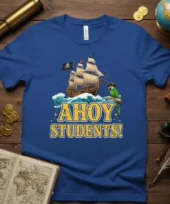 AHOY STUDENTS! detailed graphic design printed on comfortable cotton t-shirt