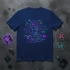 AI Help Robot Design T-Shirt featuring a neon-line art robot head with circuitry and the text "help!!!"