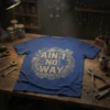 Ain't No Way t-shirt with gears and engine parts design, blue shirt featuring mechanical theme