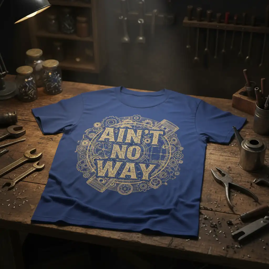 Ain't No Way mechanic t-shirt featuring intricate gear and piston design, perfect for car enthusiasts