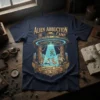 Alien Abduction Camp Unplanned Trips to the Stars t-shirt design featuring a UFO, abducted people, and forest scene
