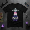 Alien Genderfluidity Pride UFO T-Shirt design with a UFO beam and text