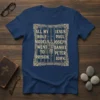Navy blue t-shirt with text "All My Role Models Went To Prison Jesus Paul Joseph Daniel Peter John" in vintage